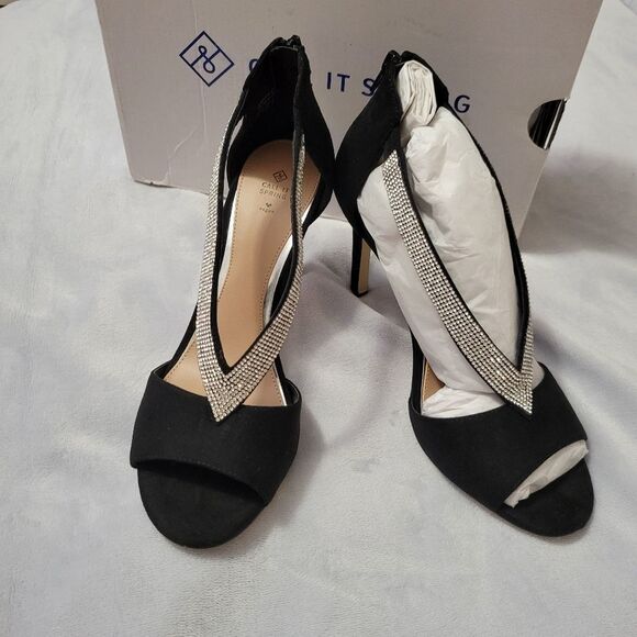 Viaria Sandal Stilletto Heels Black Rhinestones CALL IT SPRING - Picture 5 of 12